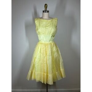 True Vintage 50s 60s Yellow Party Dress XXS 23" Waist Handmade Cocktail Coquette